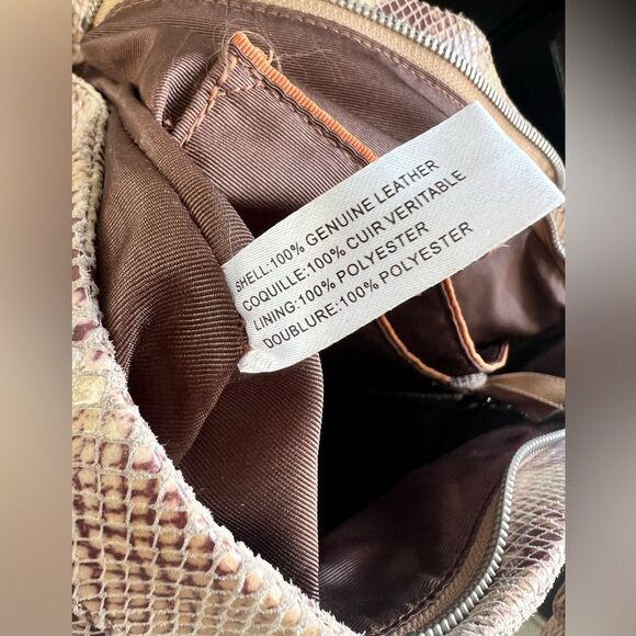 Hobo tote Madrigal Purse neutral Reptile Snake Print Leather Minimalist - Picture 7 of 7